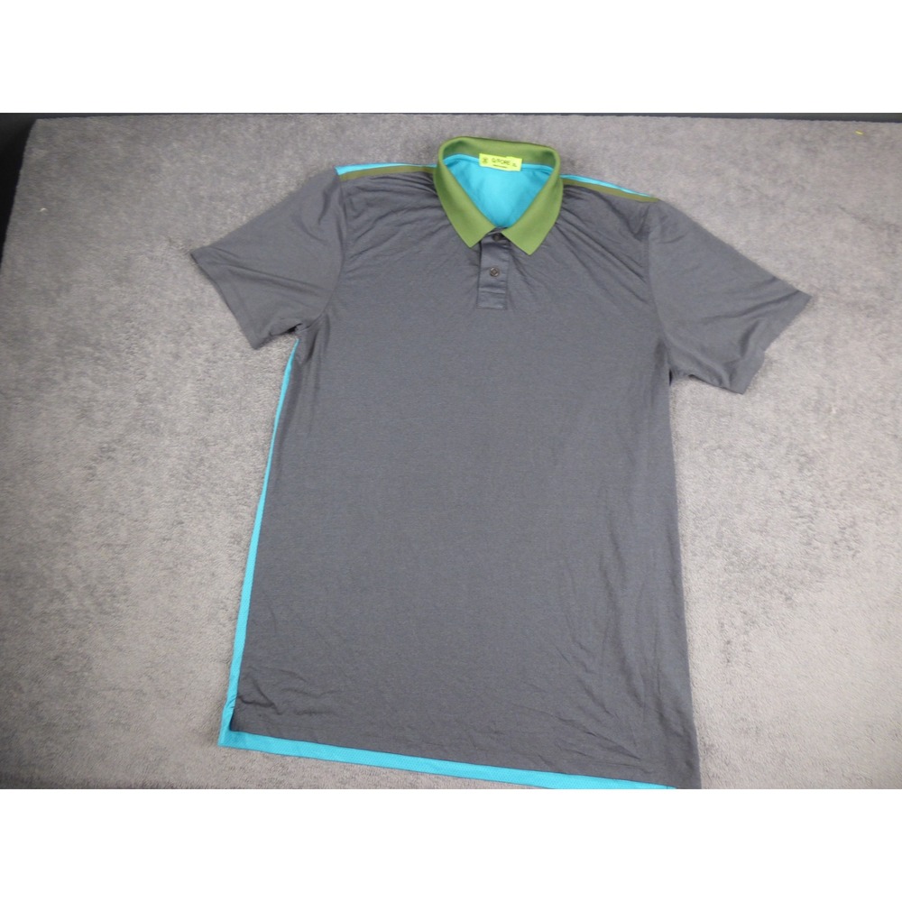 G/FORE Mens XL Golf Polo Shirt Charcoal Grey Turquoise Green Performance Mesh